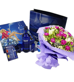 热情的感恩-鲜花一束+ SKYY VODKA (礼盒）一个