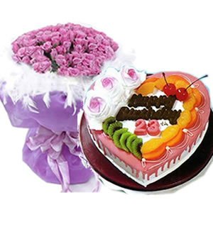 浪漫，来自心内-鲜花一束+蛋糕一个
