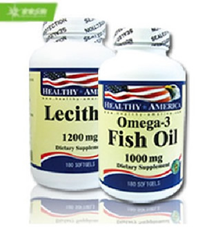 健康美国 HEALTHY AMERICA深海鱼油-2瓶欧米伽3 鱼油软胶囊 + 2瓶大豆卵磷脂