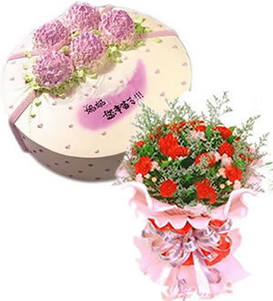 妈妈，您辛苦了-十寸奶油蛋糕+红色康乃馨花束