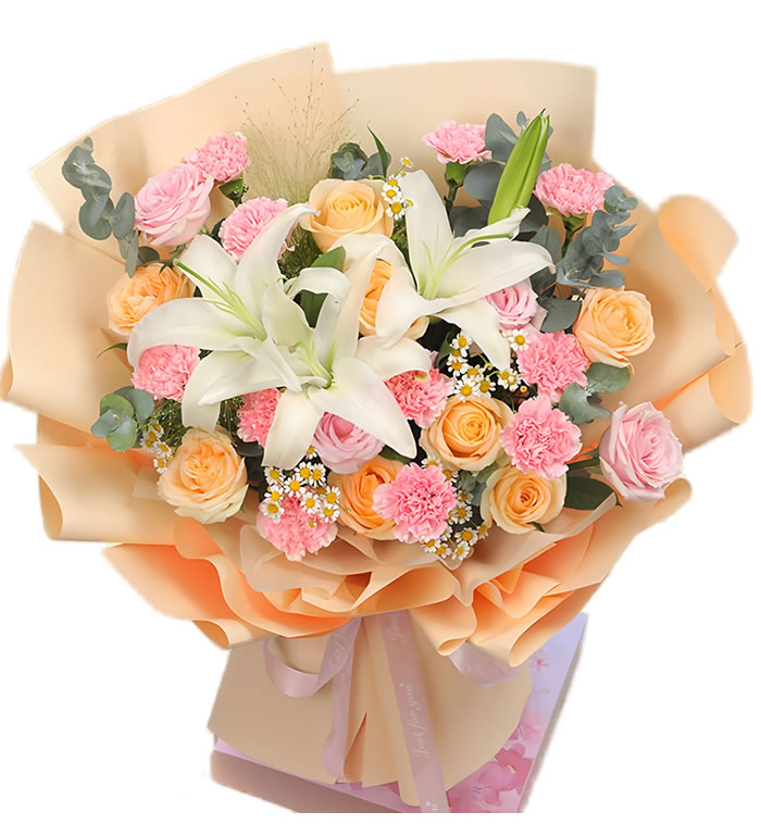 貌美如花-各色玫瑰康乃馨百合花束
